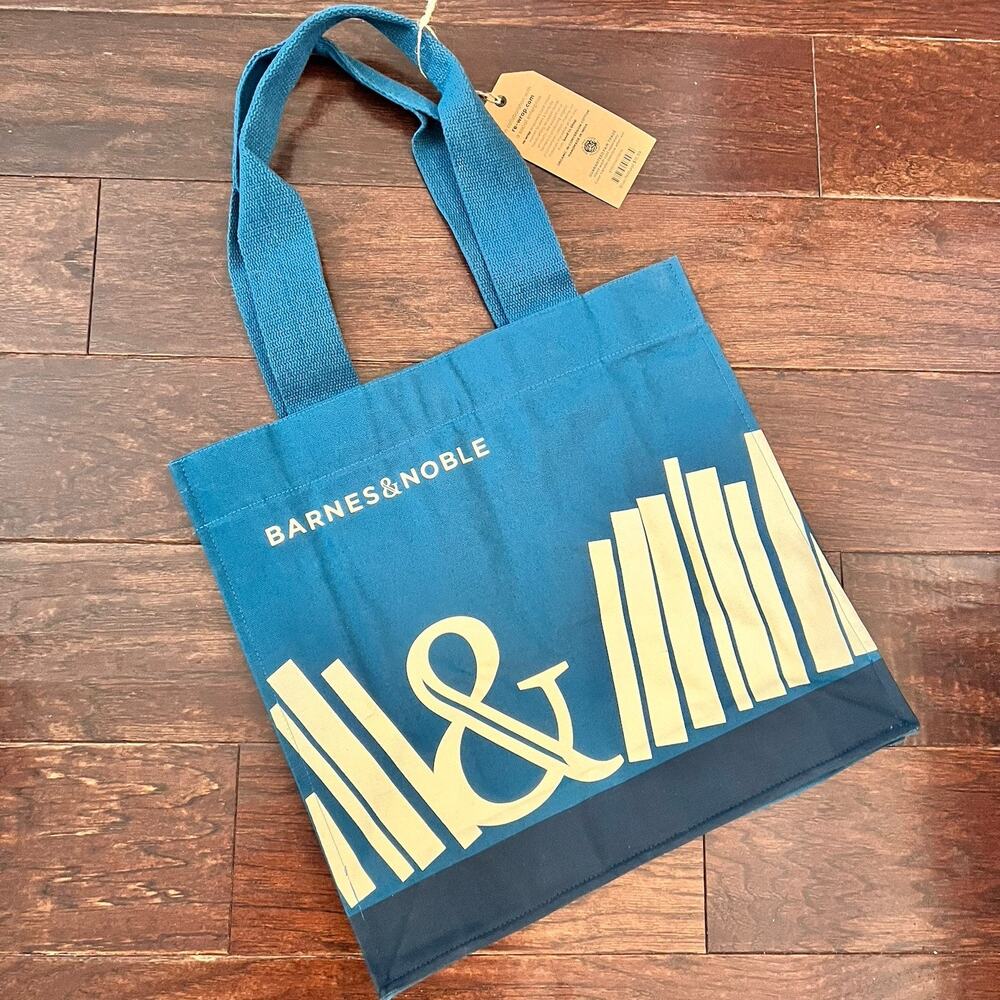 Barnes & Noble Blue & White Canvas Tote Bag Reusable New With Tags